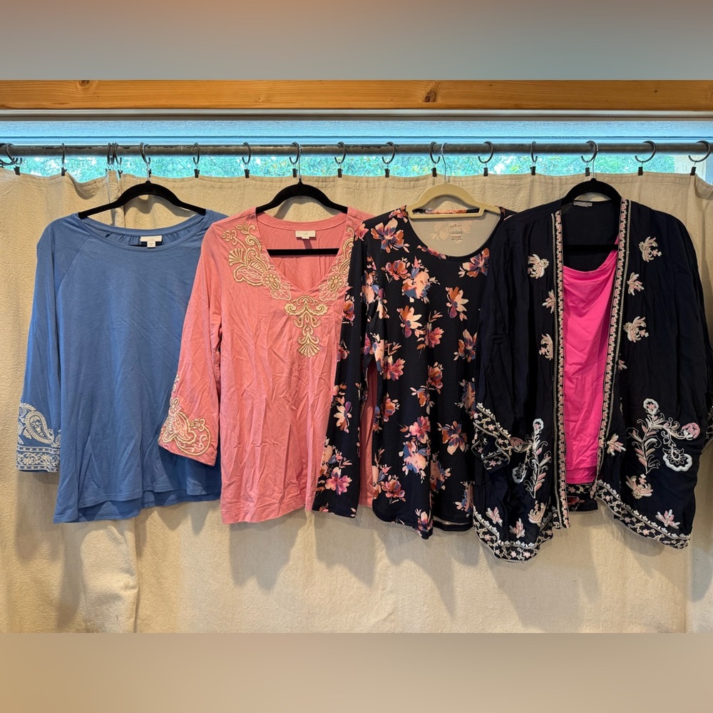 Women's Pink and Blue Embroidered Floral Summer & Spring Collection + Kimono Top